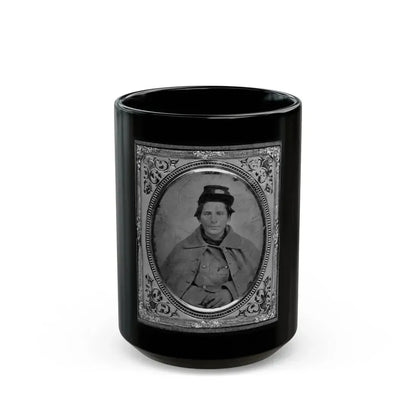 Jonas Nathan Shuler, Private, 10th Ill. Cav., U.S.A., Half-Length Portrait, Seated, Facing Front (U.S. Civil War) Black Coffee Mug 15oz - Go Mug Yourself