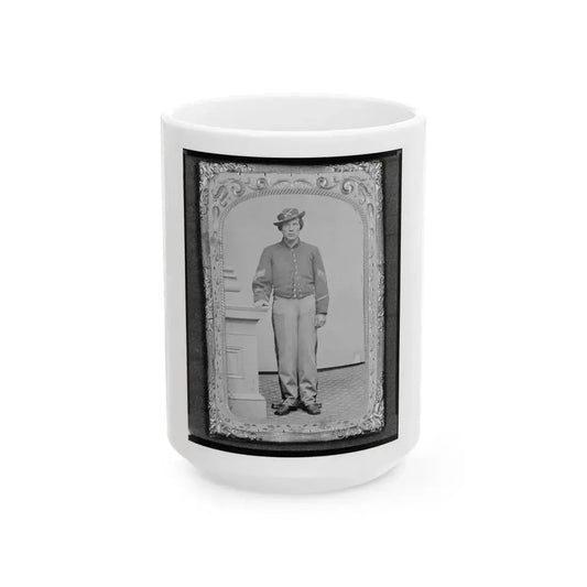 Josua P. Graffam, Sgt., 1st D.C. & 1st Maine Cavalry, Co. B., U.S.A., Full-Length Portrait, Facing Front (U.S. Civil War) White Coffee Mug 15oz - Go Mug Yourself