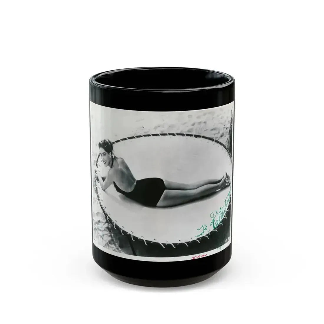 Julia Adams #02 - 8x10 B&W Full Body One Piece Swimuit Cheesecake Photo (Vintage Female Icon) Black Coffee Mug 15oz - Go Mug Yourself