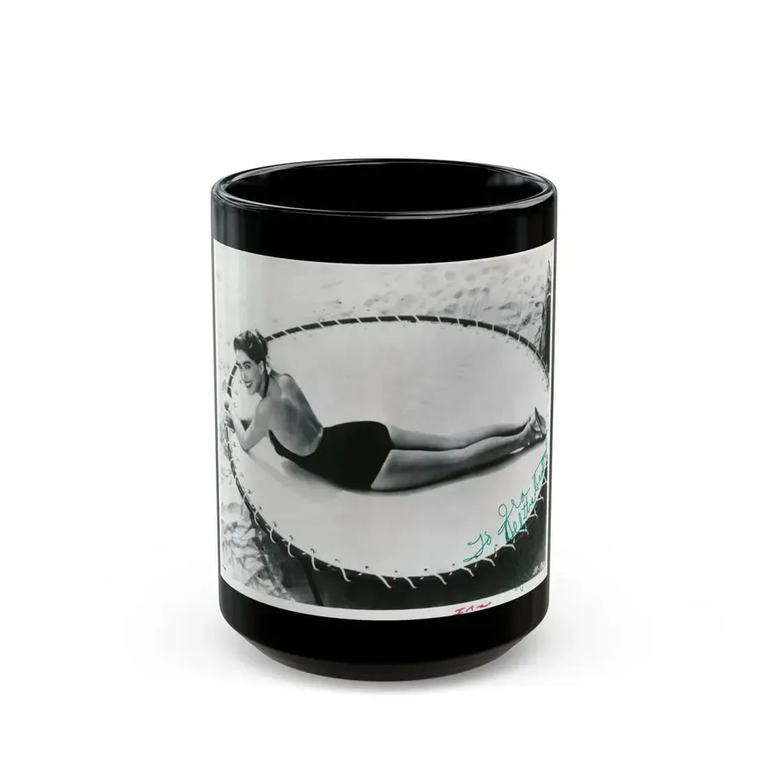 Julia Adams #02 - 8x10 B&W Full Body One Piece Swimuit Cheesecake Photo (Vintage Female Icon) Black Coffee Mug 15oz - Go Mug Yourself