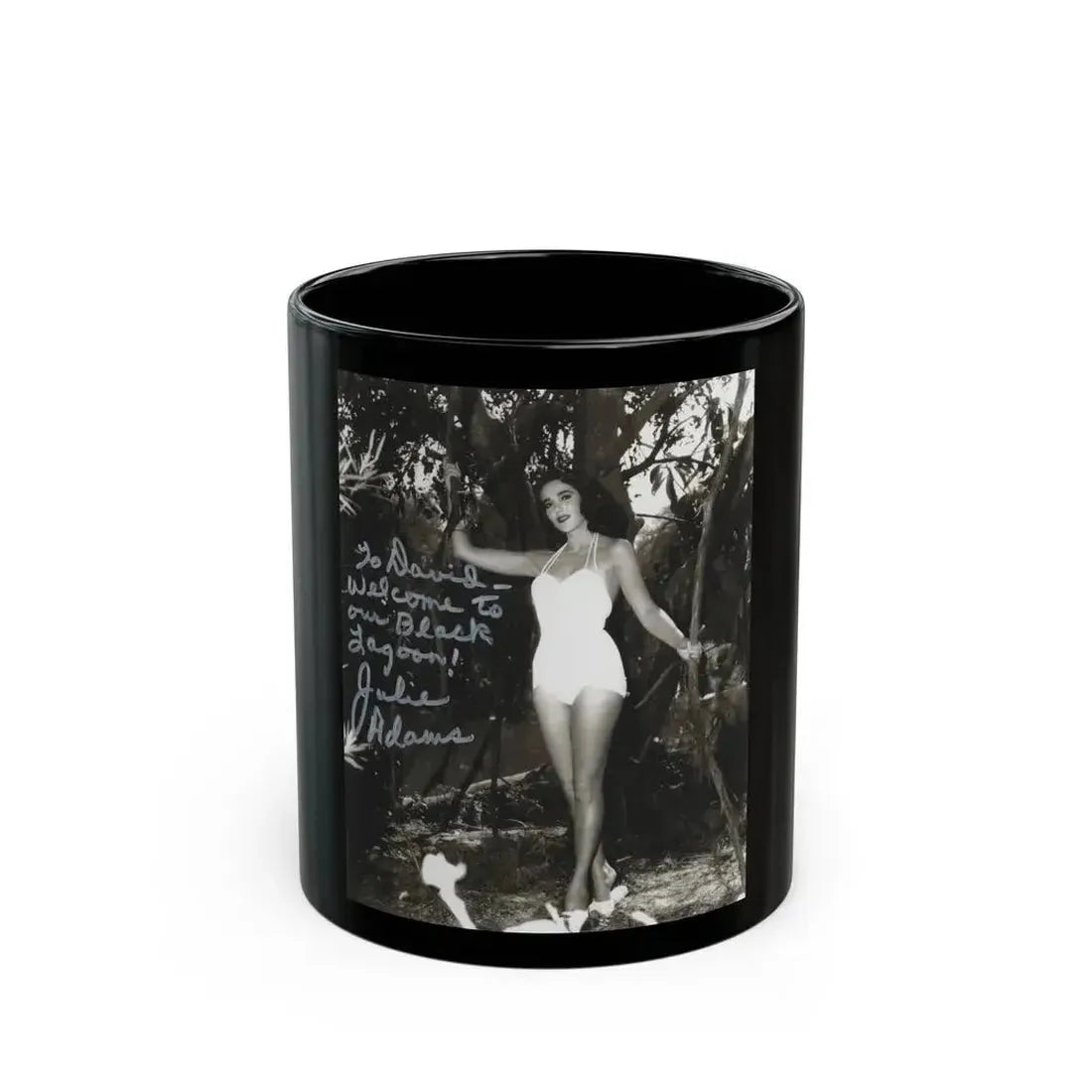 Julia Adams #106 - 8x10 B&W Full Body 1-Piece Swimsuit Promo Photo for Creature From The Black Lagoon '54 1 (Vintage Female Icon) Black Coffee Mug 11oz - Go Mug Yourself