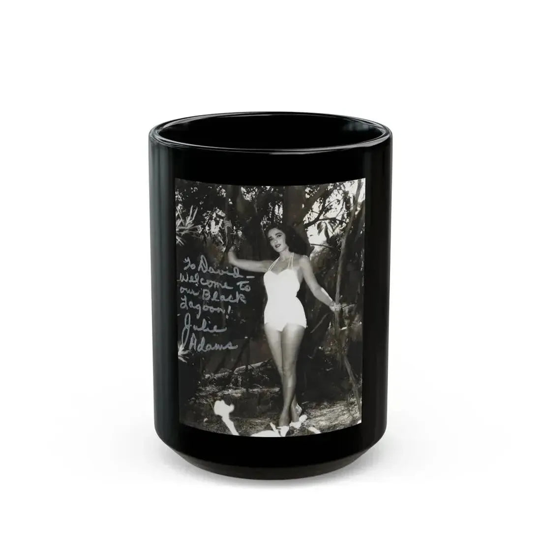 Julia Adams #106 - 8x10 B&W Full Body 1-Piece Swimsuit Promo Photo for Creature From The Black Lagoon '54 1 (Vintage Female Icon) Black Coffee Mug 15oz - Go Mug Yourself