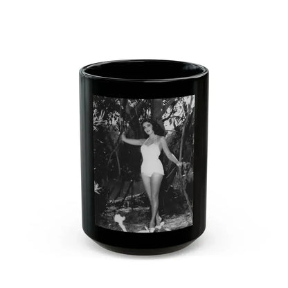 Julia Adams #106 - 8x10 B&W Full Body 1-Piece Swimsuit Promo Photo for Creature From The Black Lagoon '54 (Vintage Female Icon) Black Coffee Mug 15oz - Go Mug Yourself