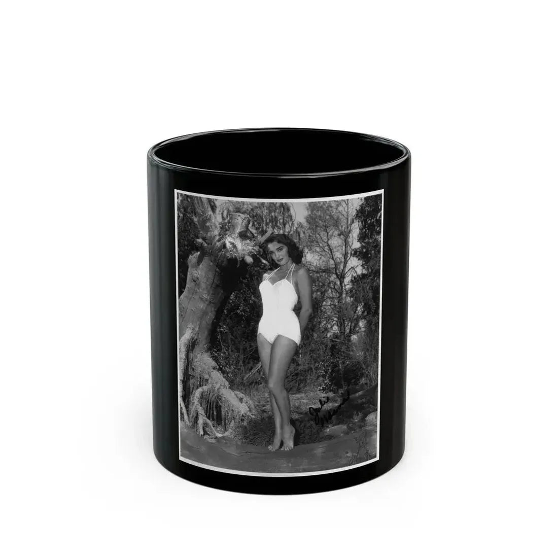 Julia Adams #177 - 8x10 B&W Full Body 1-Piece Swimsuit Promo Photo for Creature From The Black Lagoon '54 (Vintage Female Icon) Black Coffee Mug 11oz - Go Mug Yourself