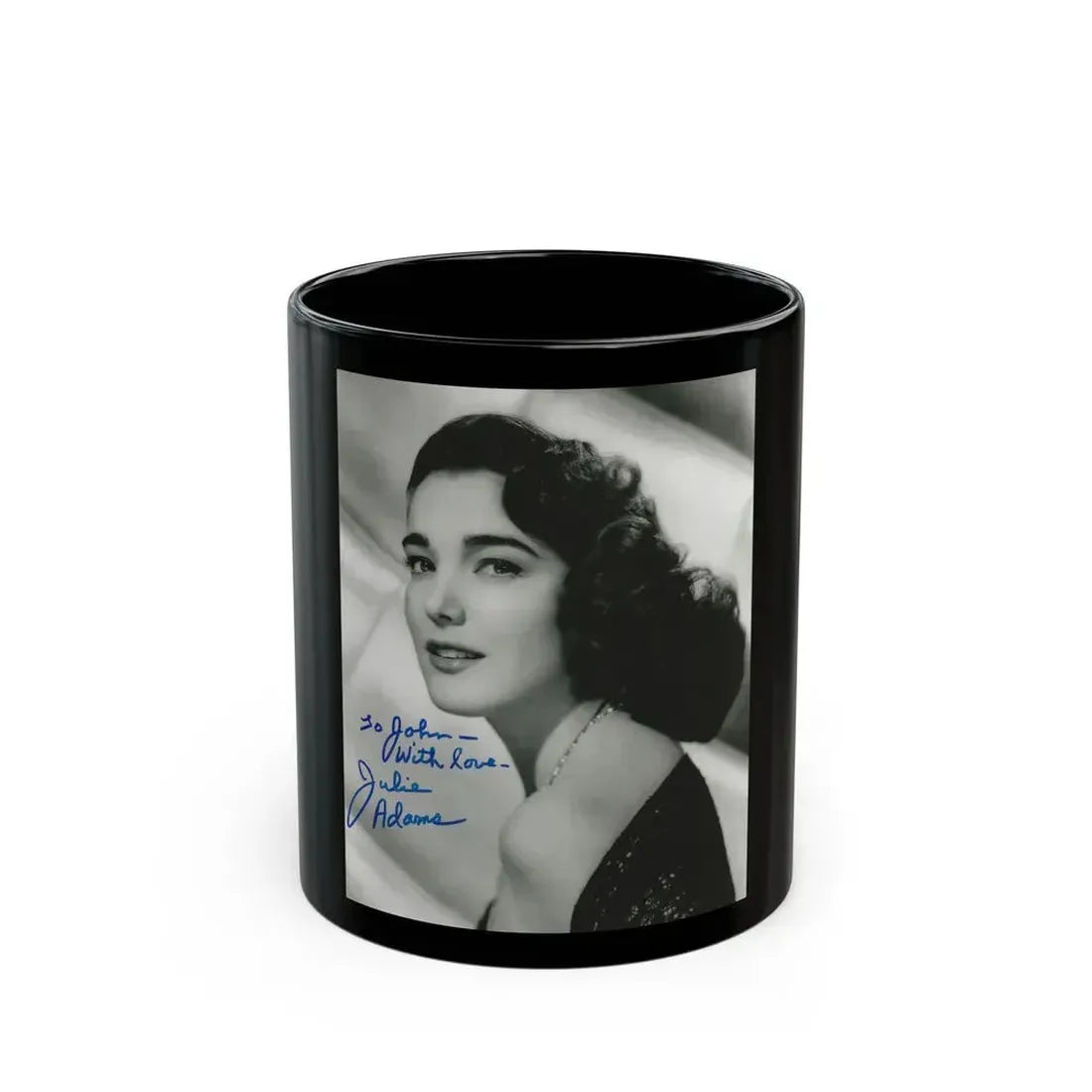 Julia Adams #32 - 8x10 B&W Head & Shoulder Glamour Portrait 1 (Vintage Female Icon) Black Coffee Mug 11oz - Go Mug Yourself