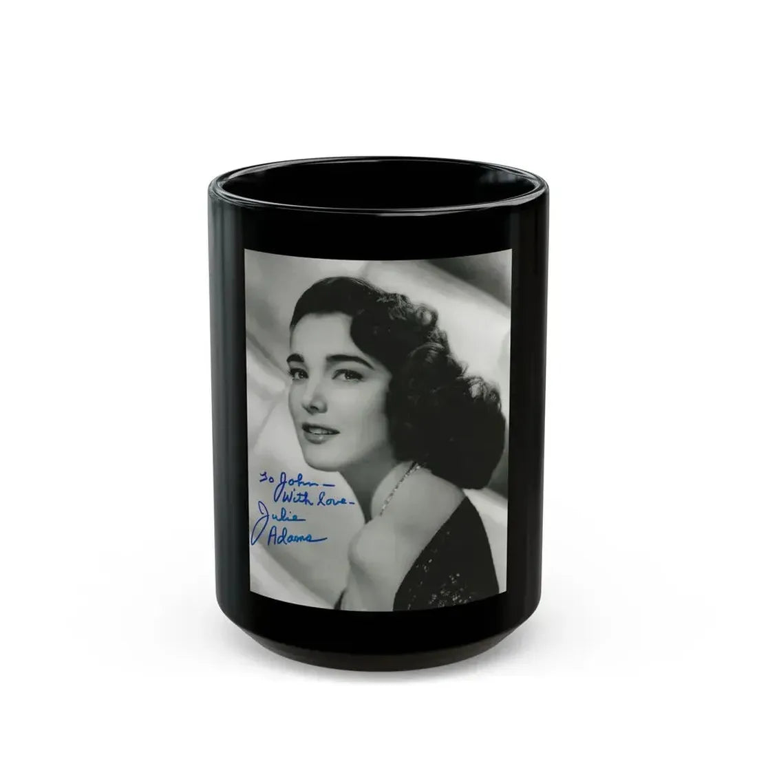 Julia Adams #32 - 8x10 B&W Head & Shoulder Glamour Portrait 1 (Vintage Female Icon) Black Coffee Mug 15oz - Go Mug Yourself