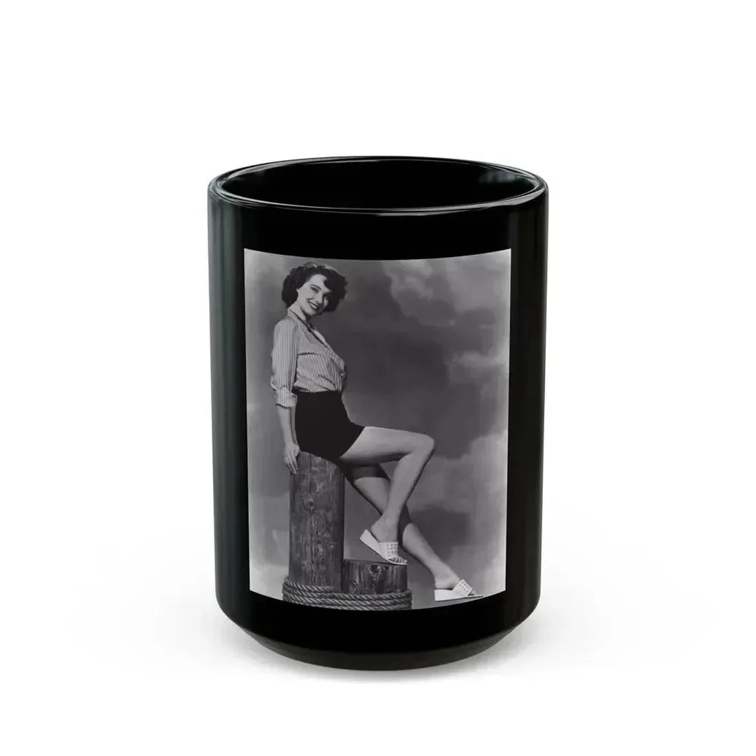 Julia Adams #58 - 8x10 Leggy Cheesecake Photo Re-Print from Irving Klaw Negative (Vintage Female Icon) Black Coffee Mug 15oz - Go Mug Yourself