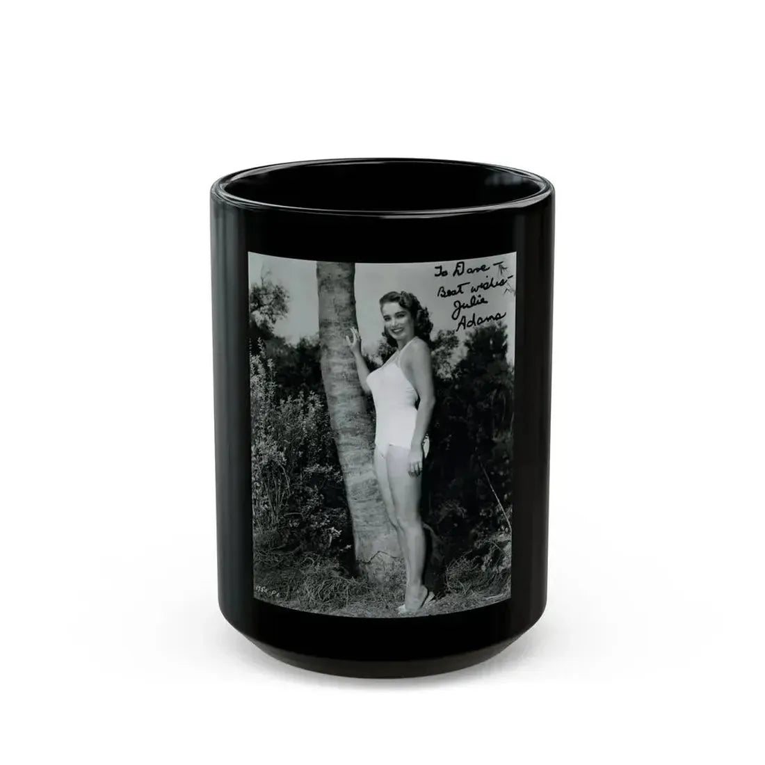 Julia Adams #97 - 8x10 B&W Full Body 1-Piece Swimsuit Promo Photo for Creature From The Black Lagoon '54 (Vintage Female Icon) Black Coffee Mug 15oz - Go Mug Yourself