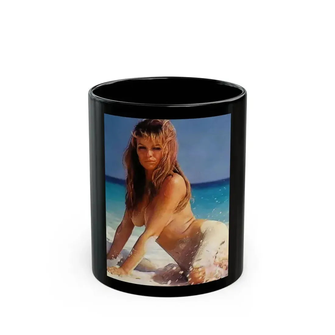 Julie Ege #127 - Topless (Vintage Female Icon) Black Coffee Mug 11oz - Go Mug Yourself