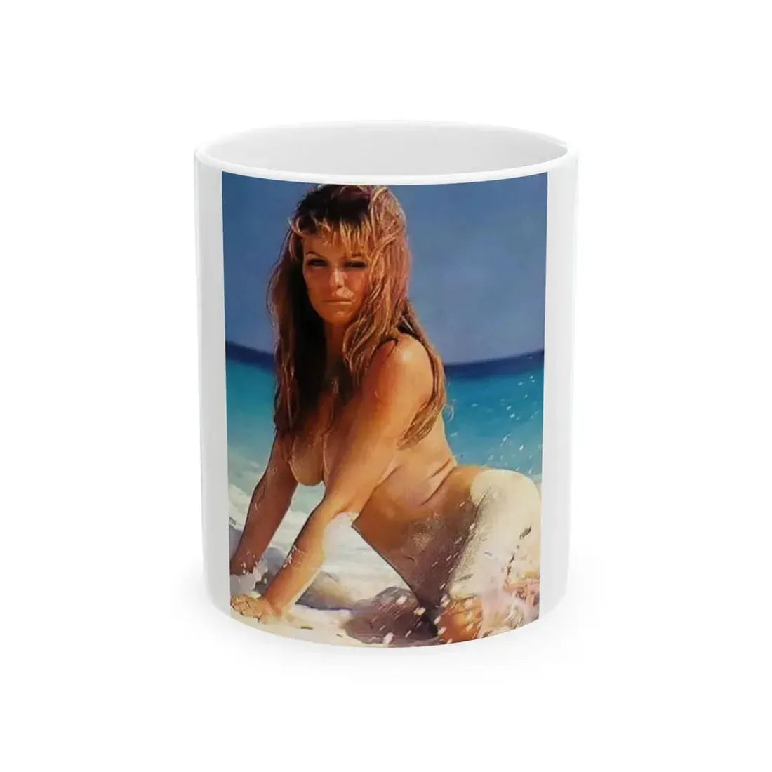 Julie Ege #127 - Topless (Vintage Female Icon) White Coffee Mug 11oz - Go Mug Yourself