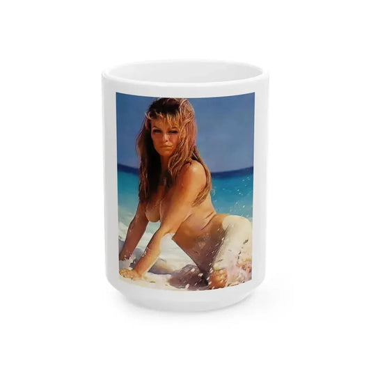 Julie Ege #127 - Topless (Vintage Female Icon) White Coffee Mug 15oz - Go Mug Yourself