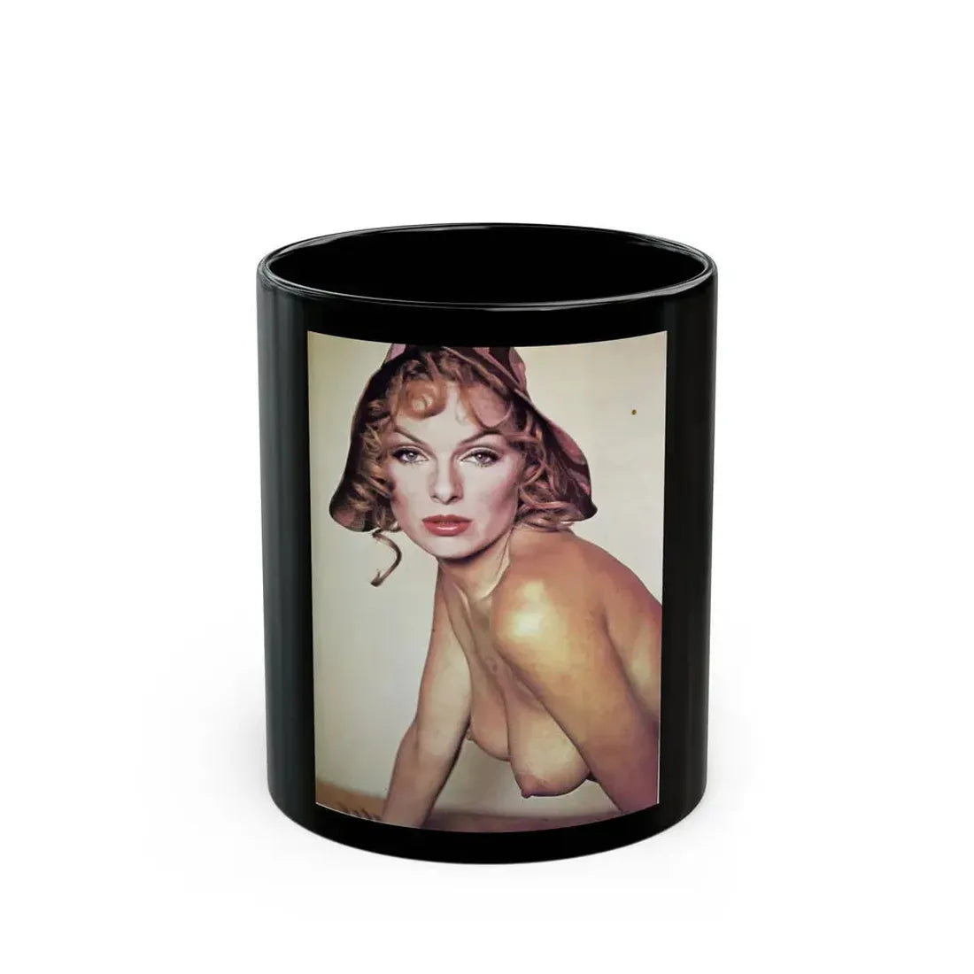 Julie Ege #147 - Topless (Vintage Female Icon) Black Coffee Mug 11oz - Go Mug Yourself