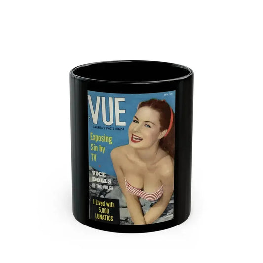 Julie Ege #227 - Joi on Cover in Color of VUE Digest Mag. Feb. '55 (Vintage Female Icon) Black Coffee Mug 11oz - Go Mug Yourself