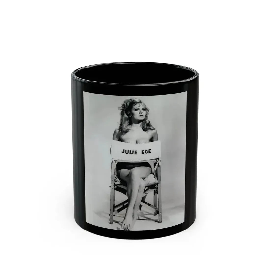 Julie Ege #269 - 8x10 B&W Full Body Semi Nude from 70's via a HQ (Vintage Female Icon) Black Coffee Mug 11oz - Go Mug Yourself