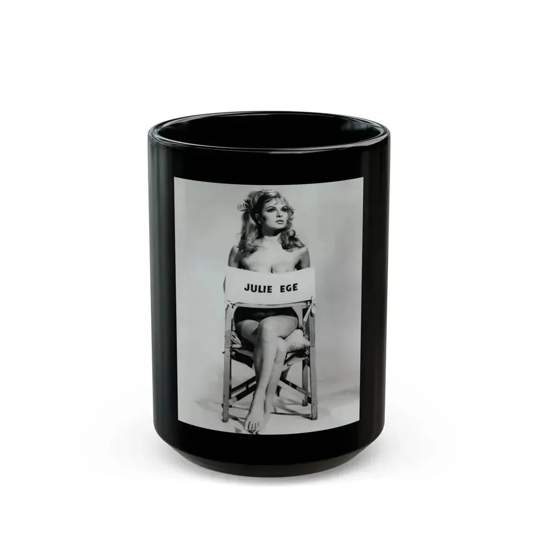 Julie Ege #269 - 8x10 B&W Full Body Semi Nude from 70's via a HQ (Vintage Female Icon) Black Coffee Mug 15oz - Go Mug Yourself