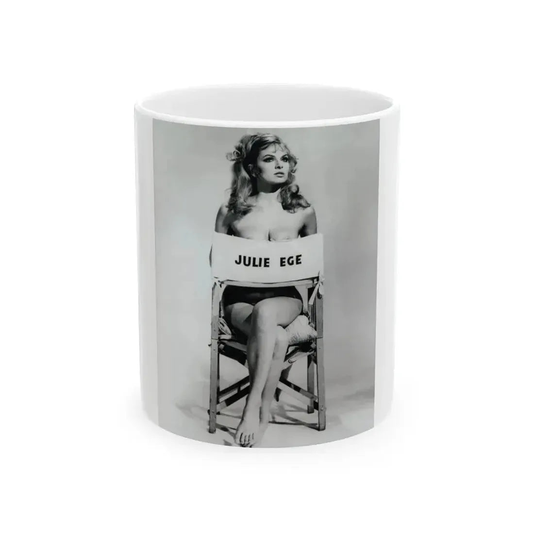 Julie Ege #269 - 8x10 B&W Full Body Semi Nude from 70's via a HQ (Vintage Female Icon) White Coffee Mug 11oz - Go Mug Yourself