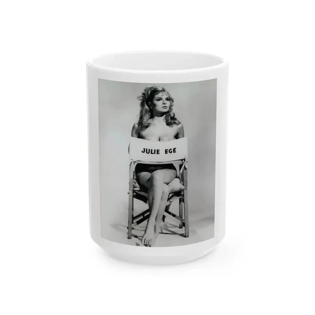 Julie Ege #269 - 8x10 B&W Full Body Semi Nude from 70's via a HQ (Vintage Female Icon) White Coffee Mug 15oz - Go Mug Yourself