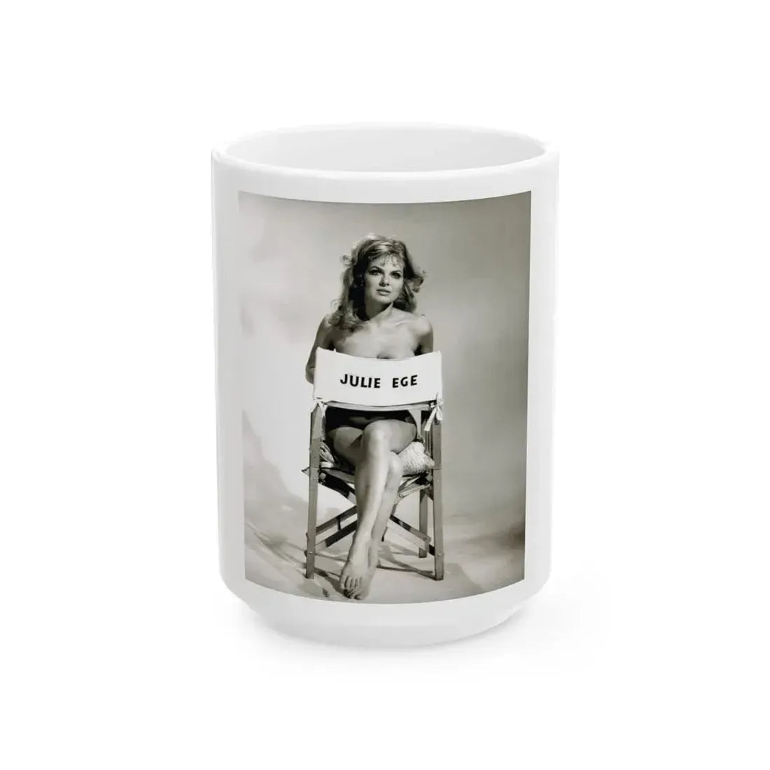 Julie Ege #270 - 8x10 B&W Full Body Semi Nude from 70's via a HQ LQ Re-Strike from (Vintage Female Icon) White Coffee Mug 15oz - Go Mug Yourself