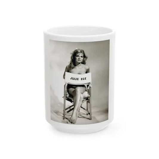 Julie Ege #270 - 8x10 B&W Full Body Semi Nude from 70's via a HQ LQ Re-Strike from (Vintage Female Icon) White Coffee Mug 15oz - Go Mug Yourself
