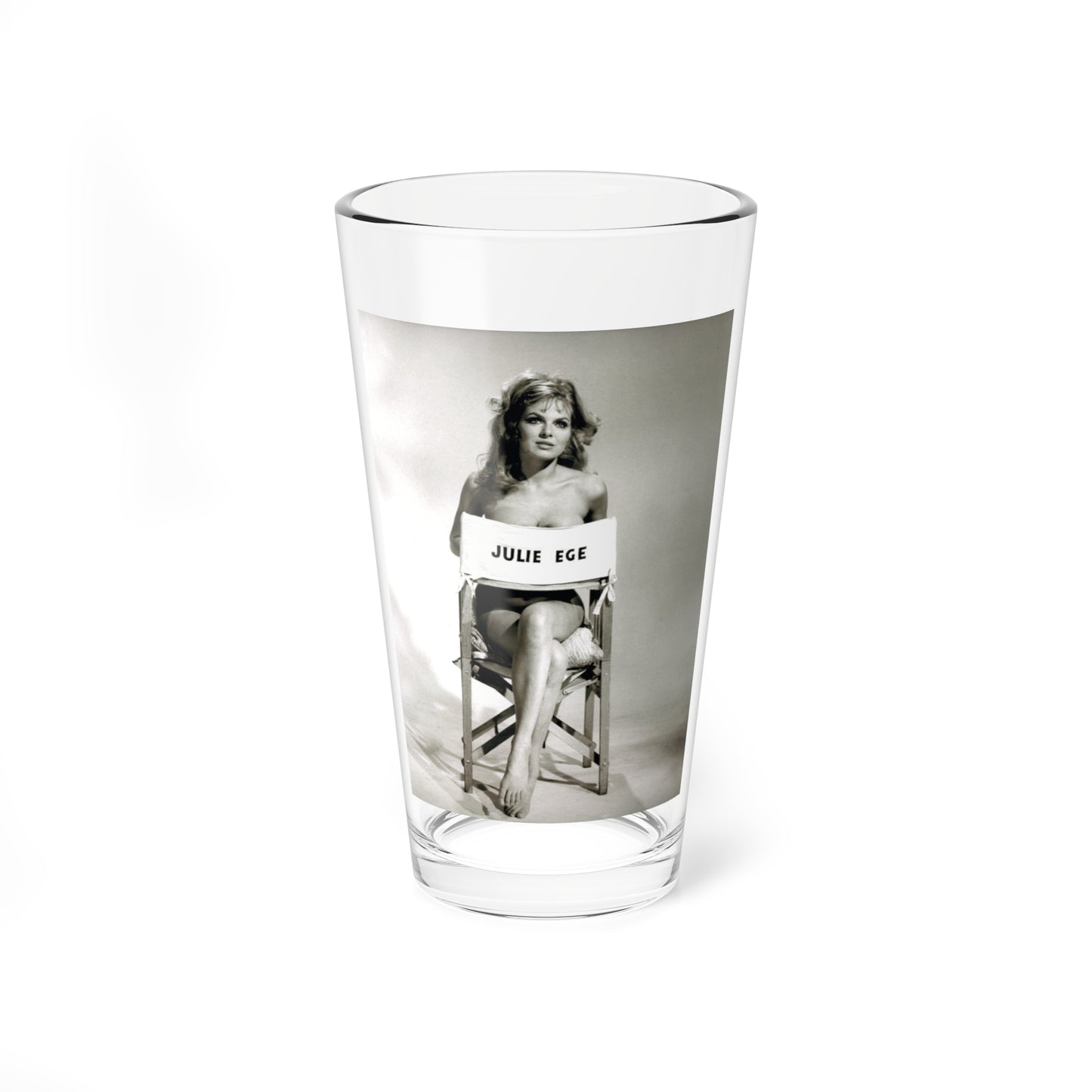 Julie Ege #270 - 8x10 B&W Full Body Semi Nude from 70's via a HQ LQ Re-Strike from (Vintage Female Icon) Pint Glass 16oz-16oz-Go Mug Yourself