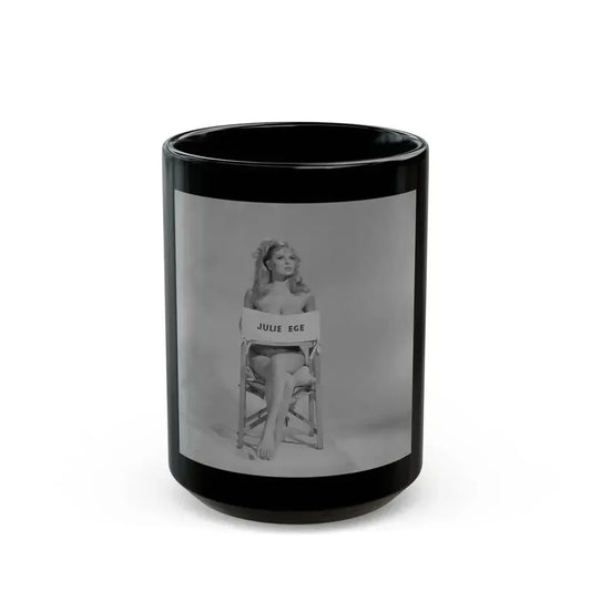 Julie Ege #271 - 8x10 B&W Semi Nude B&W Full Body Shot from 70's (Vintage Female Icon) Black Coffee Mug 15oz - Go Mug Yourself