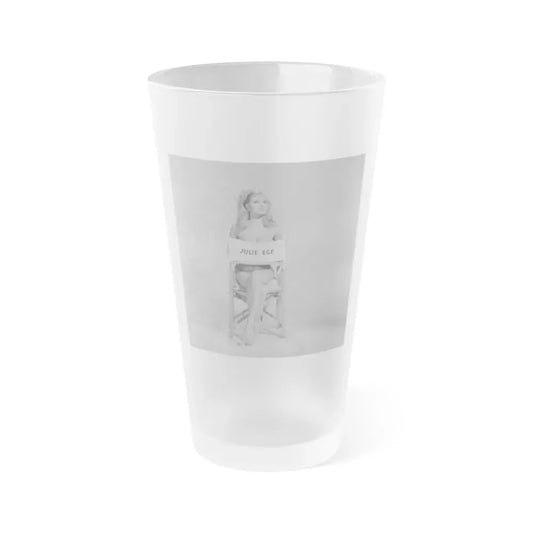 Julie Ege #271 - 8x10 B&W Semi Nude B&W Full Body Shot from 70's (Vintage Female Icon) Frosted Pint Glass 16oz 16oz Frosted - Go Mug Yourself