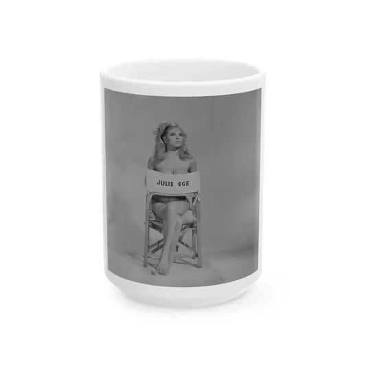 Julie Ege #271 - 8x10 B&W Semi Nude B&W Full Body Shot from 70's (Vintage Female Icon) White Coffee Mug 15oz - Go Mug Yourself