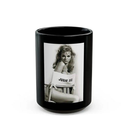 Julie Ege #272 - 7.5x12 B&W Full Body Semi Nude from 70's via a Good Quality Re-Strike (Vintage Female Icon) Black Coffee Mug 15oz - Go Mug Yourself