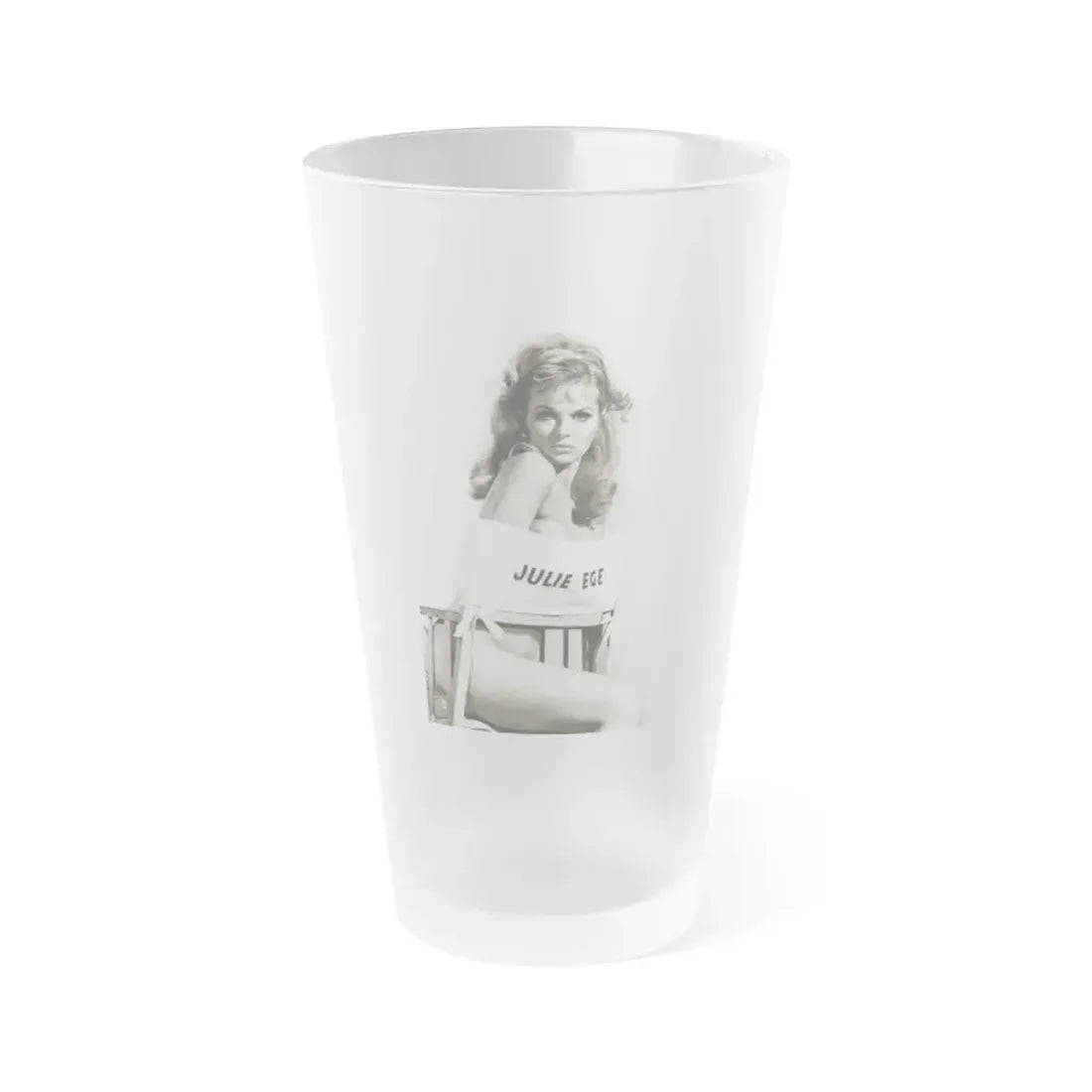 Julie Ege #272 - 7.5x12 B&W Full Body Semi Nude from 70's via a Good Quality Re-Strike (Vintage Female Icon) Frosted Pint Glass 16oz 16oz Frosted - Go Mug Yourself