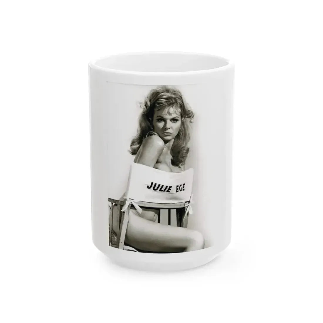 Julie Ege #272 - 7.5x12 B&W Full Body Semi Nude from 70's via a Good Quality Re-Strike (Vintage Female Icon) White Coffee Mug 15oz - Go Mug Yourself