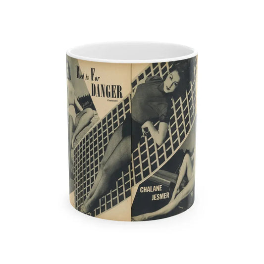 Julie Newmar #169 - Pages 16-17 Pages 2 & 3 of 5 with, Julie+ 3 Large B&W Photos from COVER GIRLS MODELS Mag. Nov. '53 (Vintage Female Icon) White Coffee Mug 11oz - Go Mug Yourself