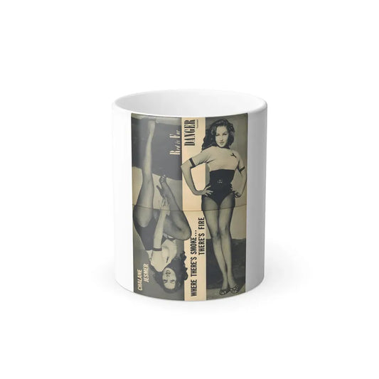 Julie Newmar #172 - [Pages 18-19] Pages 2 & 3 of 5 with, Julie+2 Full Page B&W Photos from COVER GIRLS MODELS Mag. Nov. '53 (Vintage Female Icon) Color Changing Coffee Mug 11oz - Go Mug Yourself