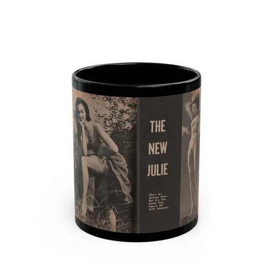 Julie Newmar #194 - Pages 30-31 Pages & 2 of 2 with, Julie+2 Full Page B&W Photos & Caption from SHE Digest Mag. Aug. '59 (Vintage Female Icon) Black Coffee Mug 11oz - Go Mug Yourself