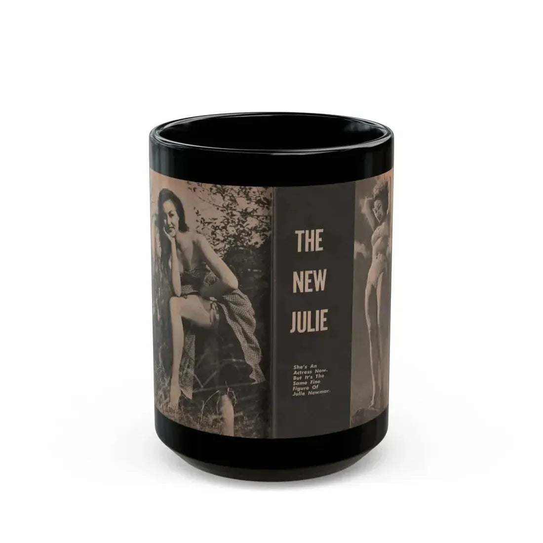 Julie Newmar #194 - Pages 30-31 Pages & 2 of 2 with, Julie+2 Full Page B&W Photos & Caption from SHE Digest Mag. Aug. '59 (Vintage Female Icon) Black Coffee Mug 15oz - Go Mug Yourself