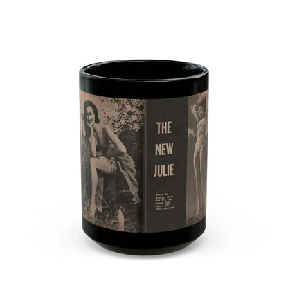 Julie Newmar #194 - Pages 30-31 Pages & 2 of 2 with, Julie+2 Full Page B&W Photos & Caption from SHE Digest Mag. Aug. '59 (Vintage Female Icon) Black Coffee Mug 15oz - Go Mug Yourself