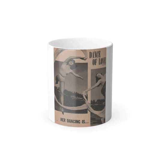 Julie Newmar #203 - [Pages 16] Pages 3 of 5 with, Julie+1 Full Page B&W Photo+Partial & Headlines from COVER GIRLS MODELS Mag. Feb '54 (Vintage Female Icon) Color Changing Coffee Mug 11oz - Go Mug Yourself