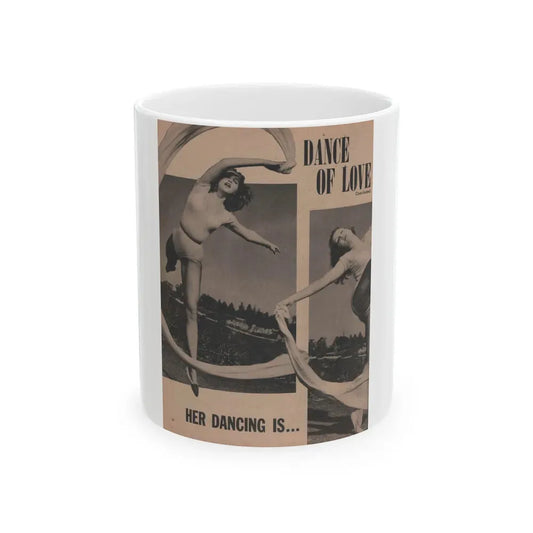 Julie Newmar #203 - Pages 16 Pages 3 of 5 with, Julie+1 Full Page B&W Photo+Partial & Headlines from COVER GIRLS MODELS Mag. Feb '54 (Vintage Female Icon) White Coffee Mug 11oz - Go Mug Yourself