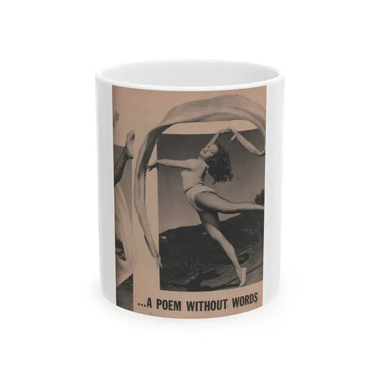Julie Newmar #204 - Pages 17 Pages 4 of 5 with, Julie+1 Full Page B&W Photo+Partial & Headlines from COVER GIRLS MODELS Mag. Feb '54 (Vintage Female Icon) White Coffee Mug 11oz - Go Mug Yourself