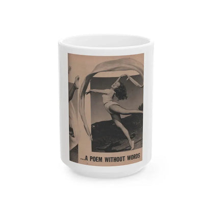 Julie Newmar #204 - Pages 17 Pages 4 of 5 with, Julie+1 Full Page B&W Photo+Partial & Headlines from COVER GIRLS MODELS Mag. Feb '54 (Vintage Female Icon) White Coffee Mug 15oz - Go Mug Yourself