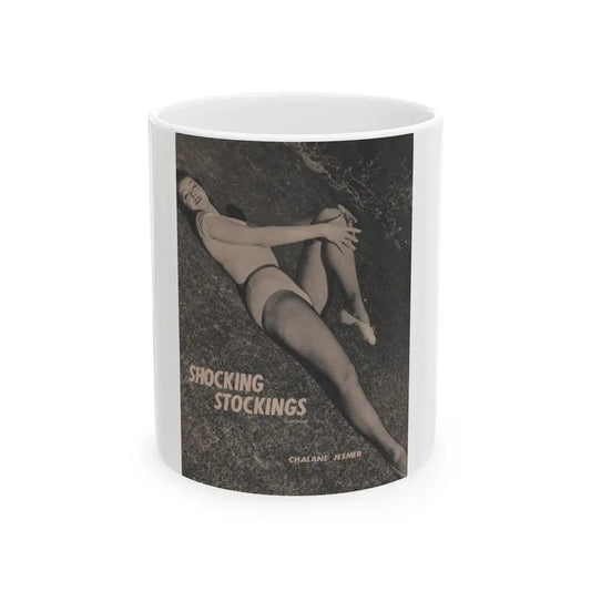 Julie Newmar #205 - Pages 38 Pages 5 of 5 with, Julie+1 Full Page B&W Photo & Headlines from COVER GIRLS MODELS Mag. Feb '54 (Vintage Female Icon) White Coffee Mug 11oz - Go Mug Yourself