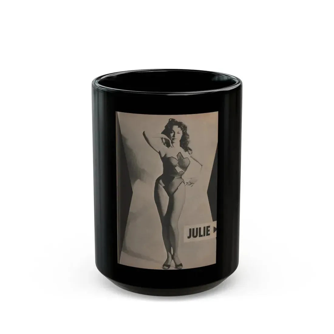Julie Newmar #350 - Pages 37 Pages 1 of 3 with, Julie+1 Full Page B&W Photo from JOY Digest Mag. Feb. '60 (Vintage Female Icon) Black Coffee Mug 15oz - Go Mug Yourself