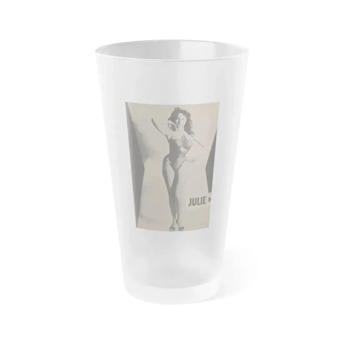 Julie Newmar #350 - Pages 37 Pages 1 of 3 with, Julie+1 Full Page B&W Photo from JOY Digest Mag. Feb. '60 (Vintage Female Icon) Frosted Pint Glass 16oz 16oz Frosted - Go Mug Yourself