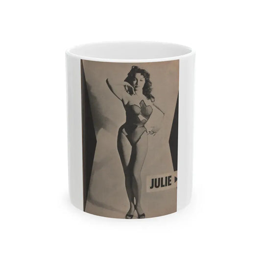 Julie Newmar #350 - Pages 37 Pages 1 of 3 with, Julie+1 Full Page B&W Photo from JOY Digest Mag. Feb. '60 (Vintage Female Icon) White Coffee Mug 11oz - Go Mug Yourself