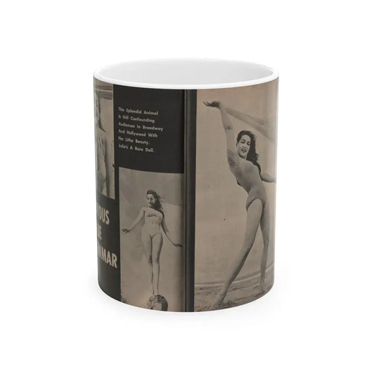 Julie Newmar #351 - Pages 38 & 39 Pages 2 & 3 of 3 with, Julie+3 B&W Photos from JOY Digest Mag. Feb. '60 (Vintage Female Icon) White Coffee Mug 11oz - Go Mug Yourself