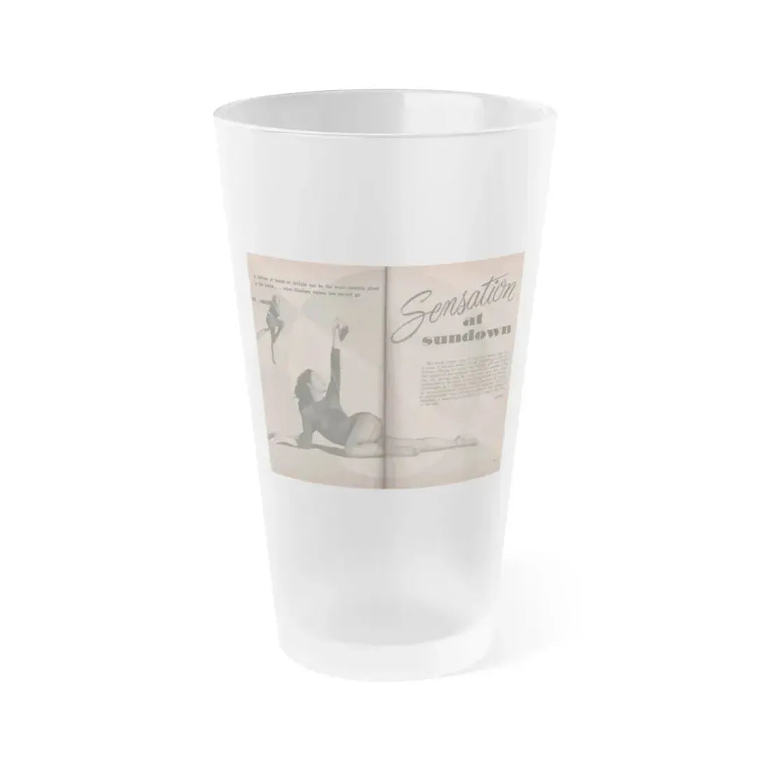 Julie Newmar #352 - Pages 38 & 39 Pages 1 & 2 of 6 with, Julie+2 B&W Photos, Caption & Article from PHOTO Digest Mag. Oct. '53 (Vintage Female Icon) Frosted Pint Glass 16oz 16oz Frosted - Go Mug Yourself