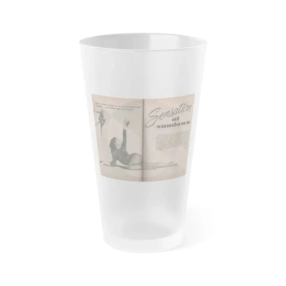 Julie Newmar #352 - Pages 38 & 39 Pages 1 & 2 of 6 with, Julie+2 B&W Photos, Caption & Article from PHOTO Digest Mag. Oct. '53 (Vintage Female Icon) Frosted Pint Glass 16oz 16oz Frosted - Go Mug Yourself