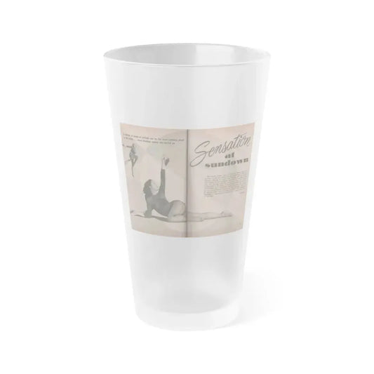 Julie Newmar #352 - Pages 38 & 39 Pages 1 & 2 of 6 with, Julie+2 B&W Photos, Caption & Article from PHOTO Digest Mag. Oct. '53 (Vintage Female Icon) Frosted Pint Glass 16oz 16oz Frosted - Go Mug Yourself