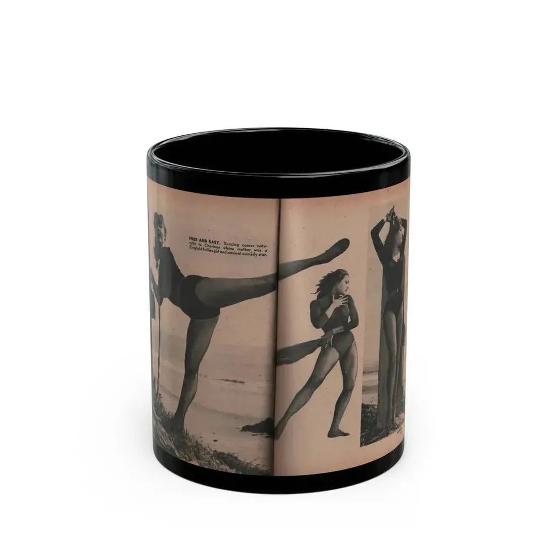 Julie Newmar #353 - Pages 40 & 41 Pages 3 & 4 of 6 with, Julie+3 B&W Photos & 1 Caption from PHOTO Digest Mag. Oct. '53 (Vintage Female Icon) Black Coffee Mug 11oz - Go Mug Yourself