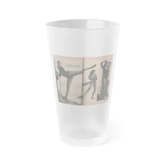 Julie Newmar #353 - Pages 40 & 41 Pages 3 & 4 of 6 with, Julie+3 B&W Photos & 1 Caption from PHOTO Digest Mag. Oct. '53 (Vintage Female Icon) Frosted Pint Glass 16oz 16oz Frosted - Go Mug Yourself