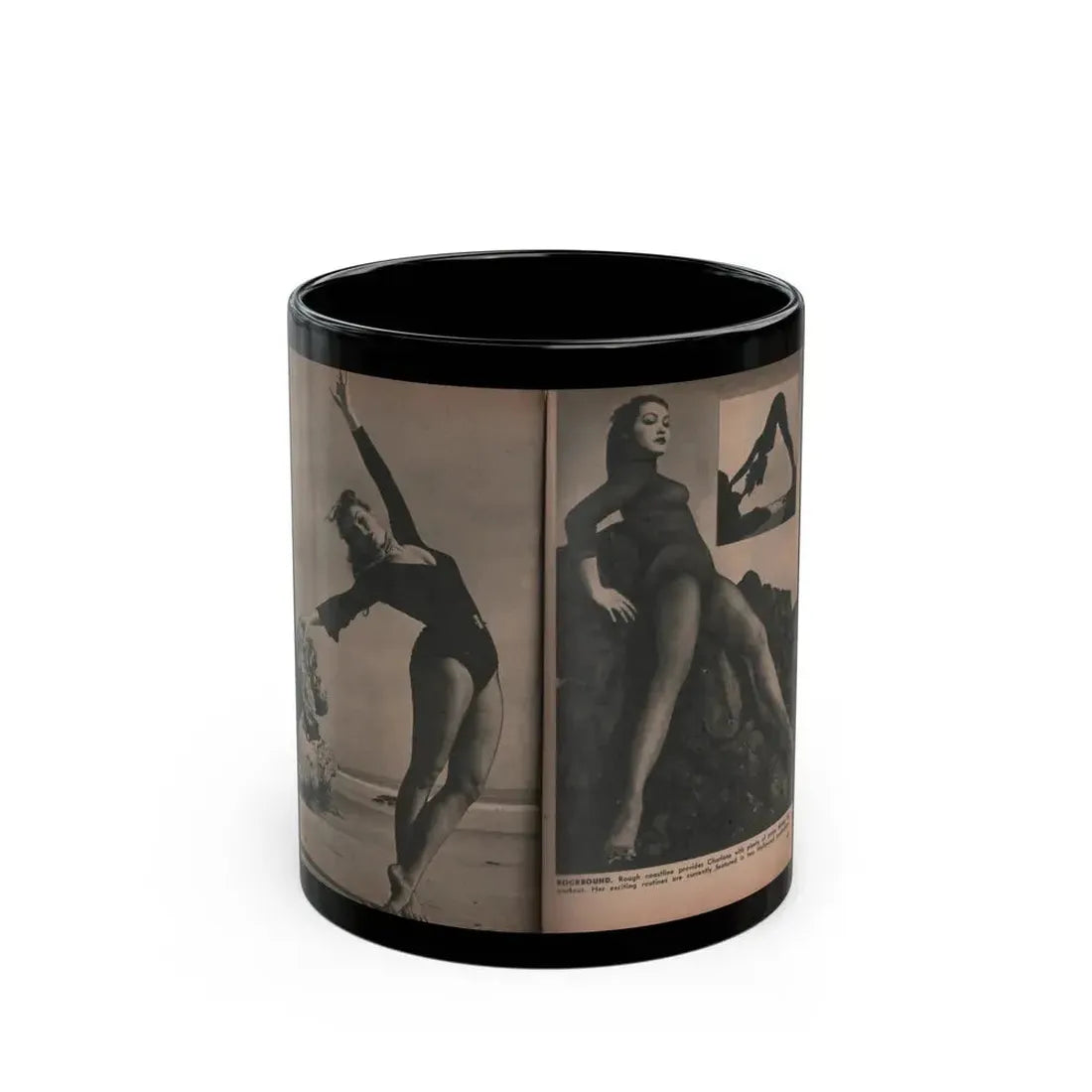Julie Newmar #354 - Pages 42 & 43 Pages 5 & 6 of 6 with, Julie+3 B&W Photos & 1 Caption from PHOTO Digest Mag. Oct. '53 (Vintage Female Icon) Black Coffee Mug 11oz - Go Mug Yourself